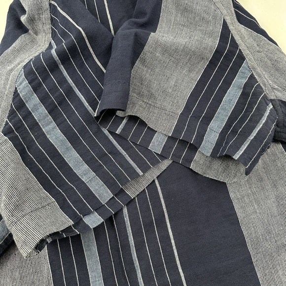 Banana Republic Linen Cotton SLim Fit Shirt Men's XL Blue Striped Short Sleeve - Picture 11 of 12